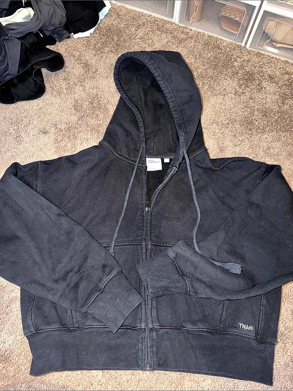 TNA Sweatfleece Boyfriend Fit Zip Hoodie Black Medium